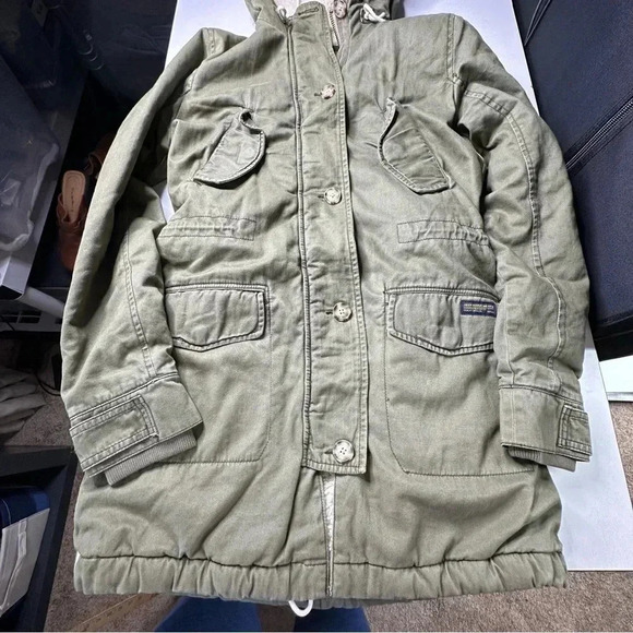Abercrombie and Fitch Womens Sharpa Coat XS Green Lined Hooded Pockets - Picture 9 of 12